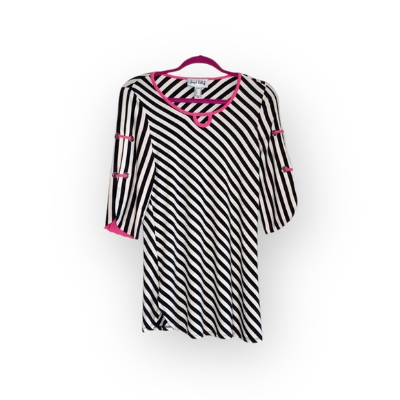 Joseph Ribkoff ✈︎ Nautical Inspired Striped Top Blouse ✈︎ Neon Pink Detail ✈︎ 6 - Picture 5 of 17